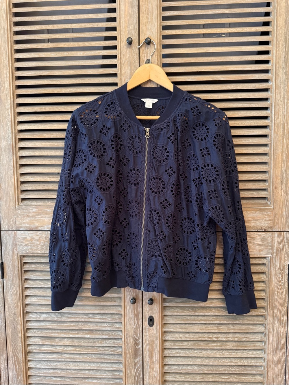 Caslon Navy Eyelet Lace Bomber Jacket NWOT